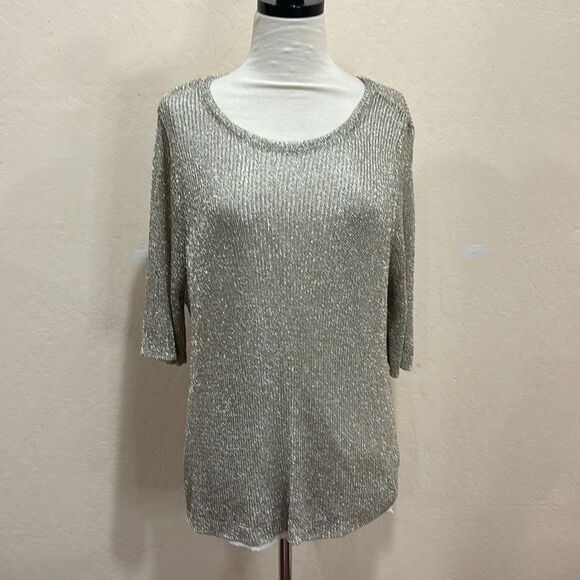 NEW!  Chico's Ainsley Metallic Gold Pullover Sweater - Size 3 / XL - $99 - Picture 4 of 15